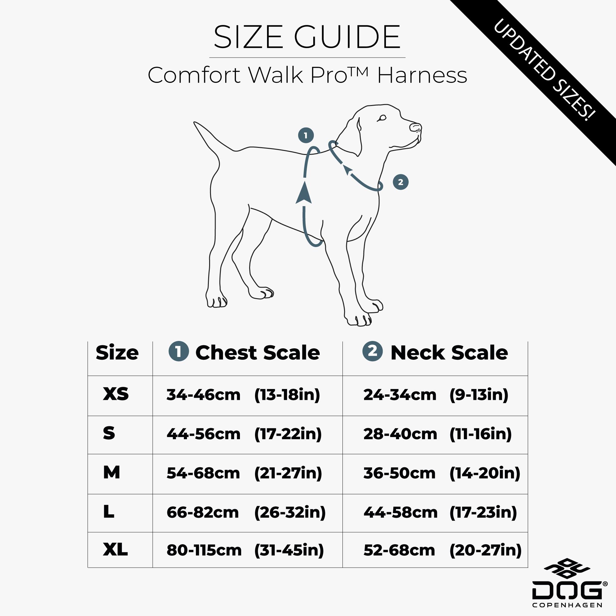 Guide des tailles harnais Dog Copenhagen Walk Pro